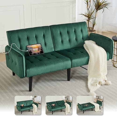 TYBOATLE Dark Grey Convertible Futon Sofa Bed with USB, Loveseat for Living Room & Bedroom