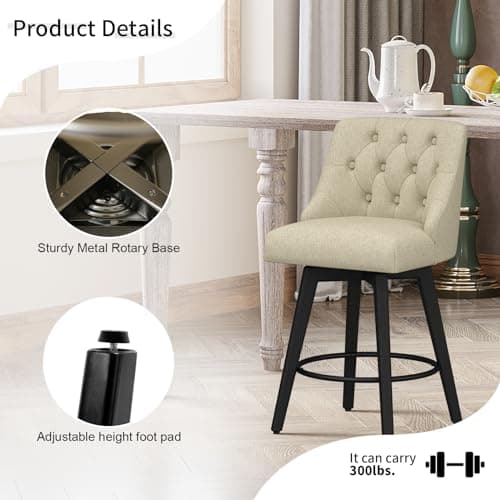 Counter Height Swivel Barstool Set of 2, Memory Foam Upholstered Farmhouse Stool