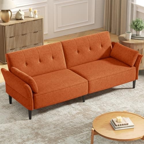 89" Velvet Fabric Comfy Futon Couch Bed with Adjustable Backrest & Armrests for Living Room Sleepers
