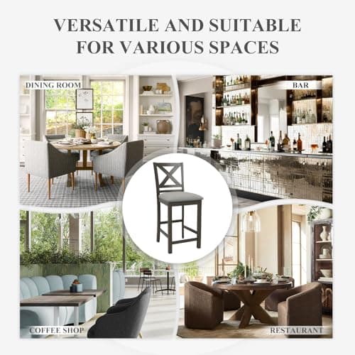 COLAMY Mid Century Modern Wooden Bar Stools Set of 4, Dark Grey