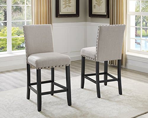 Biony Gray Fabric-Stuffed Counter Height Bar Stools with Nailhead Trim