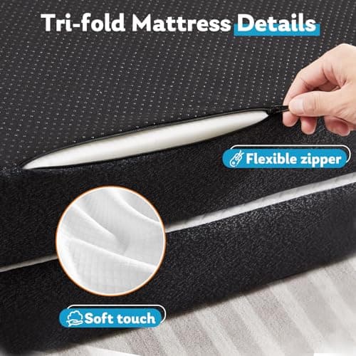 White 4 Inch Tri-Fold Memory Foam Mattress Topper for Camping andGuest Beds