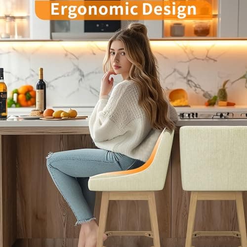 Farmhouse Swivel Barstool Set of 2 with Memory Foam Upholstery and Backrest