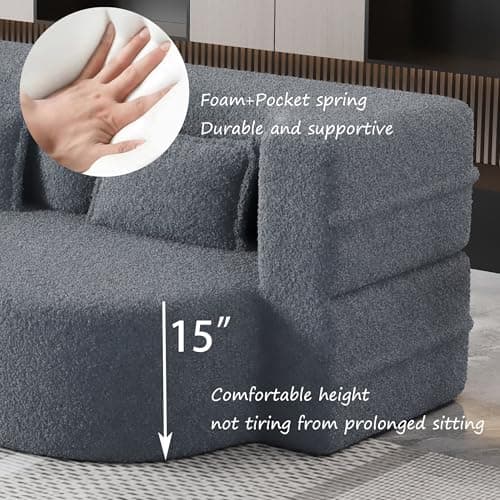 78" Queen Sleeper Sofa Bed, Modern Grey Teddy Fabric, Gray Folding Mattress, Living Room Couch