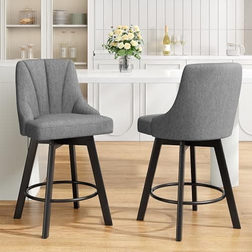 Dark Gray Fabric Upholstered Counter Height Bar Stools with Back, Set of 2
