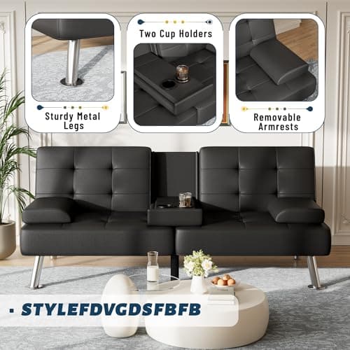 Furmax Black PU Leather Recliner Futon Couch Bed for Living Room