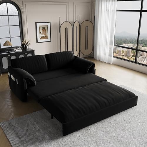 66" Oversized Reclining Futon Couch Bed with Velvet Upholstery Queen Size Daybed Loveseat