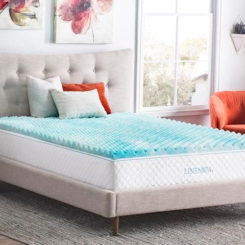 Linenspa 2 Inch Gel Memory Foam Mattress Topper - Promotes Airflow, Pressure Relief - Queen