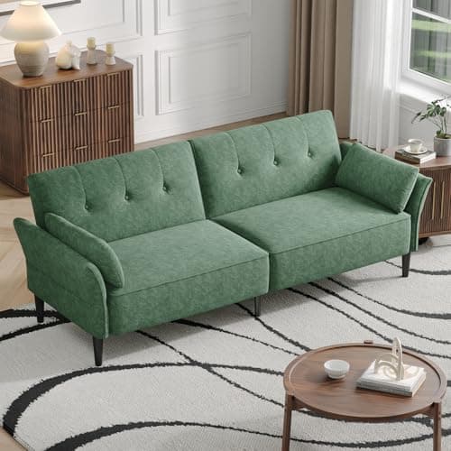 89" Velvet Fabric Comfy Futon Couch Bed with Adjustable Backrest & Armrests for Living Room Sleepers