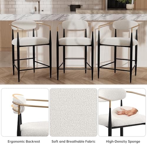 Modern Fort Counter Height Bar Stools Set of 4, 26" Bouclé with Backrest