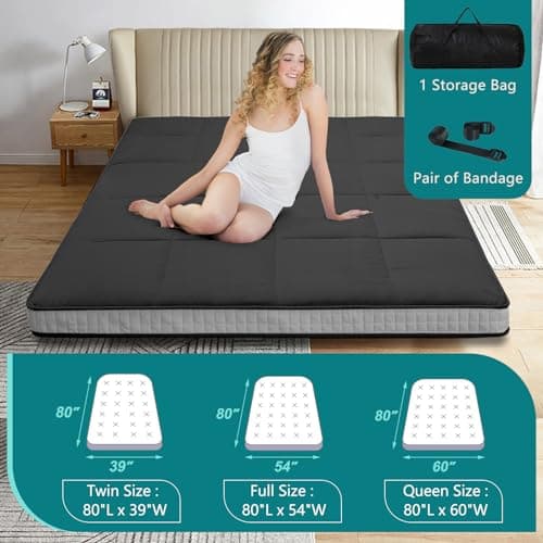SUNYRISY Japanese Thicken Roll-up Camping Mattress, Foldable & Portable, Twin/Full/Queen