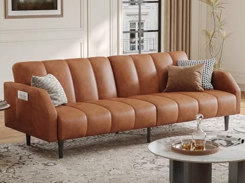 Fadware 78" Adjustable Faux Leather Futon Sleeper Couch, 2 Seater Brown