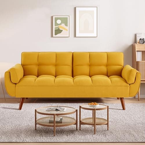Green Convertible Futon Couch Bed, 3 Seater Sleeper Sofa with Adjustable Backrests