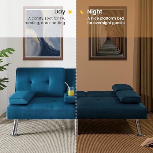 Yaheetech Convertible Sofa Bed Aqua Blue, 772lb Capacity, 3 Angles Recliner