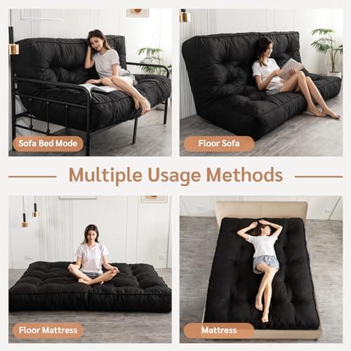 YOSHOOT Full Size 8 Inch Thick Futon Mattress, Black, 54"x75", Medium Firm
