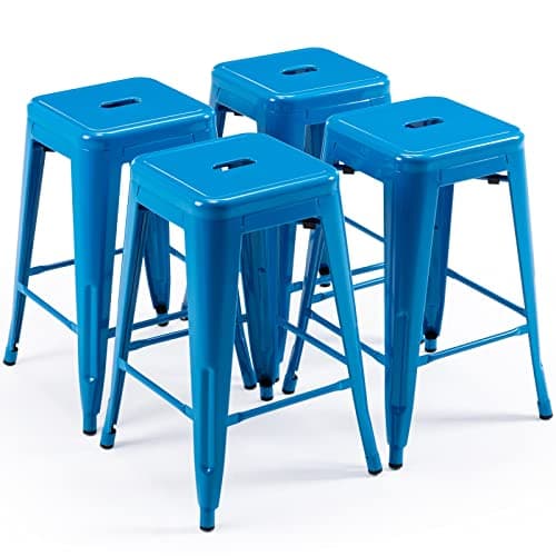 Vogue Furniture Black Metal Bar Stools - 24" Square Seat Indoor-Outdoor Set