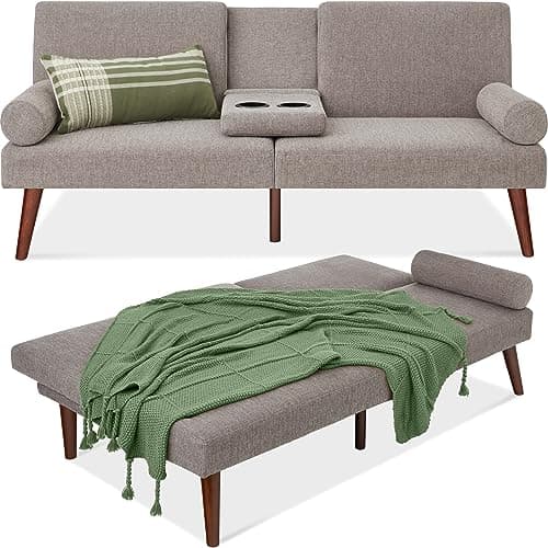 Best Choice Products Black Mid-Century Modern Upholstered Futon Convertible Sofa Bed