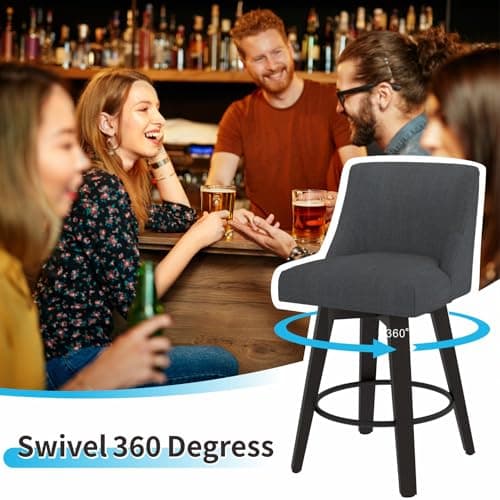 360° Swivel Counter Barstools, Performance Fabric Upholstered Stools - Set of 2
