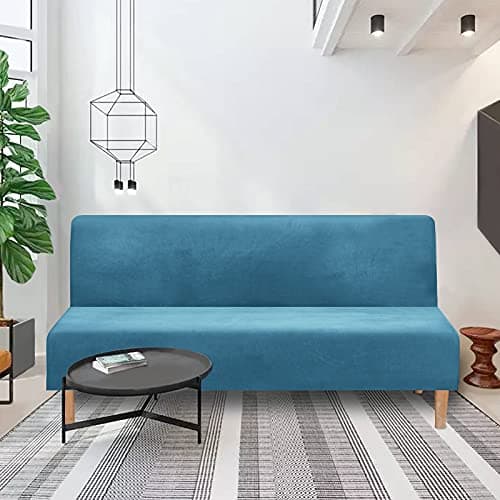 Premium Polyester Futon Cover for Full Size Armless Sofas, Machine Washable Velvet Peacock Blue - SFCT