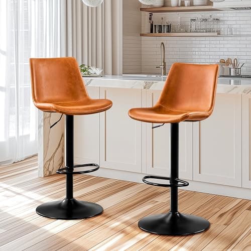 X-Large Footrest Ergonomic Whisky Brown Bar Stool Set of 2