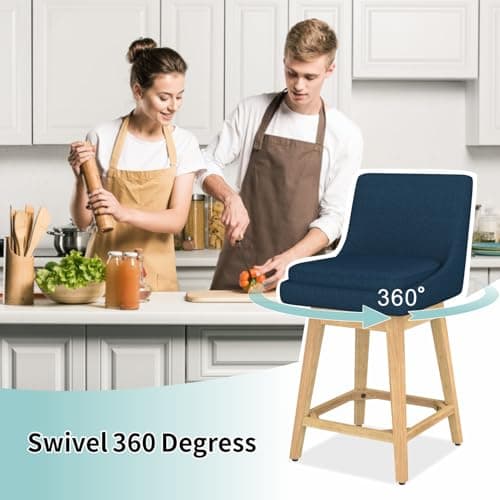 4-Piece Memory Foam Swivel Bar Stools Set for Kitchen Counter - Dark Blue