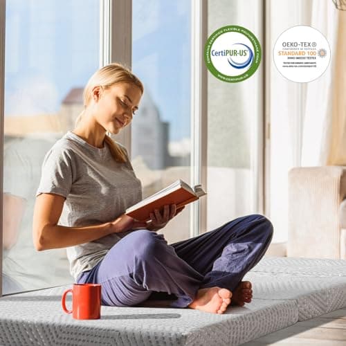 Foldable Memory Foam Mattress Topper - Full Size, Portable, Washable Cover, Non-Slip Bottom