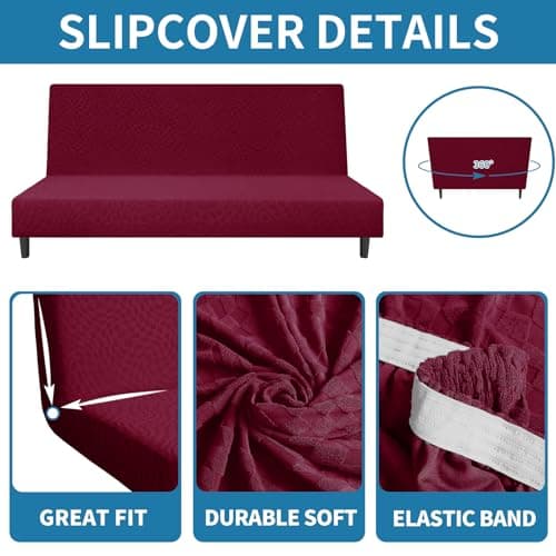 ZNSAYOTX Wine Red Stretch Futon Cover for Full Size Armless Sofa Bed (67"-82")