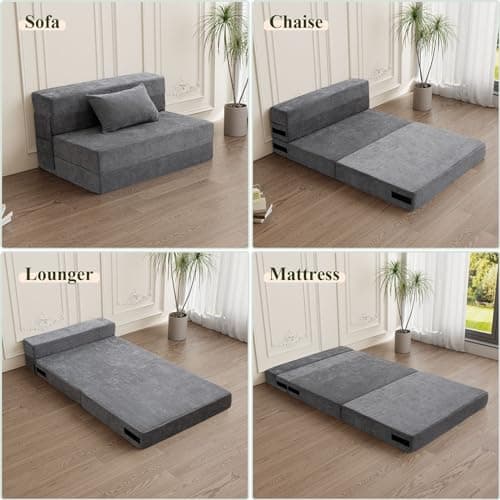 HOMFINE Folding Sofa Bed - Convertible Chair with Pillow, Gray