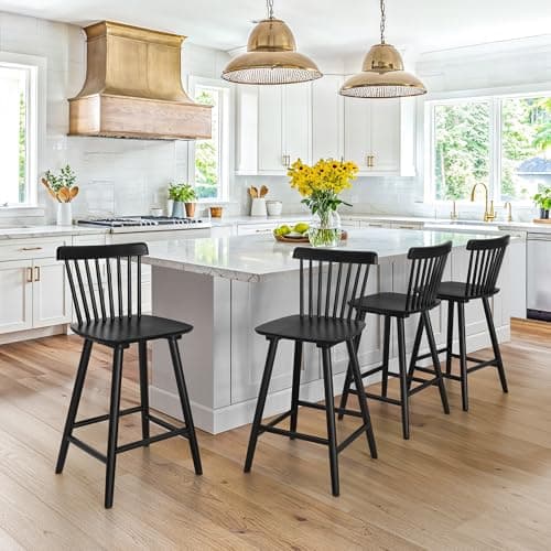 LUE BONA Upgraded Windsor Black Bar Stools, Set of 4, 24 Inch Seat