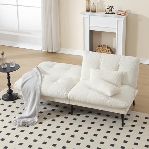 72'' Gray Corduroy Adjustable Backrest Sleeper SofaBed for Living Room, Bedroom, Office