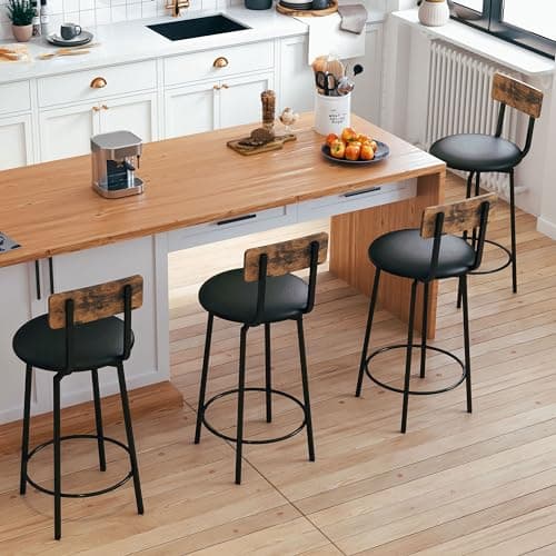 IRONCK Rustic Brown & Black Wider Base PU Bar Stools Set of 2