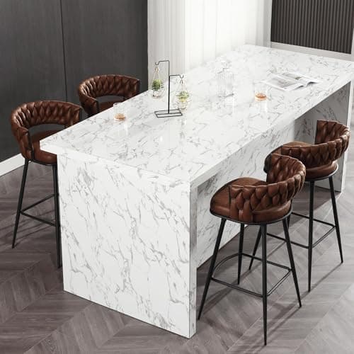 BFZ 26inch Modern Swivel Bar Stool Set, Suede Woven Back Footrest, Kitchen Island Furniture