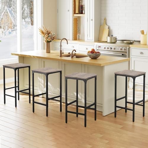 Industrial Greige Rectangular Bar Stools Set of 2, 27.6" Tall, with Footrest & Easy Assembly