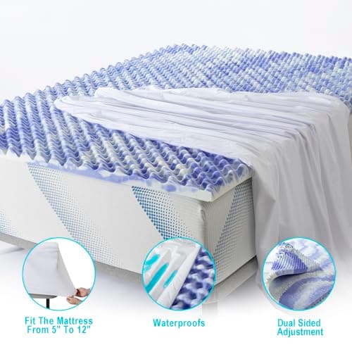 Queen Size Memory Foam Mattress Topper with Purple Gel Support - 2 Inch Egg Crate Design for Pressure Relief