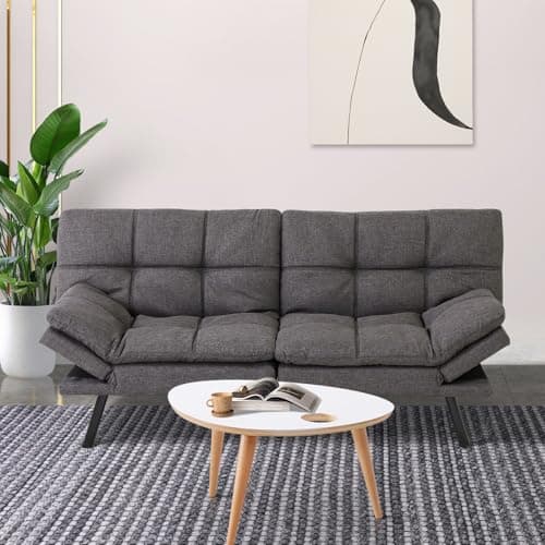 MUUEGM Dark Gray Memory Foam Adjustable Armrest Sofa Bed