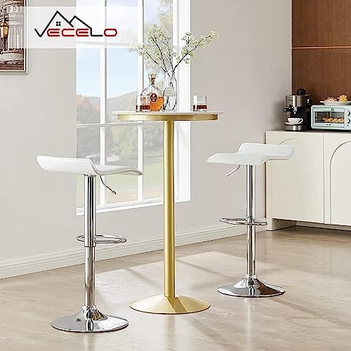 VECELO Pearl White Swivel Bar Stool Set, Counter Height Adjustable😞