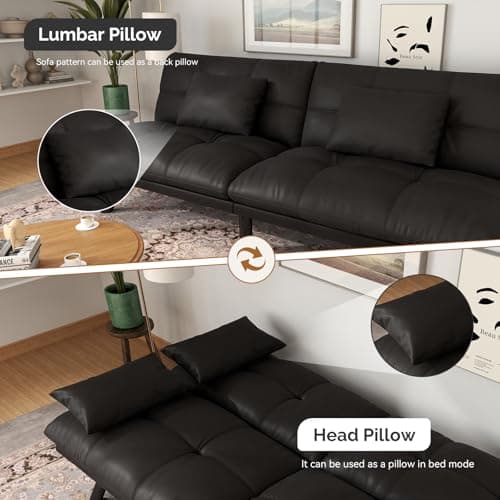 70 Inch Water-Resistant Light Black Futon Couch Bed Solid WoodLiving Room