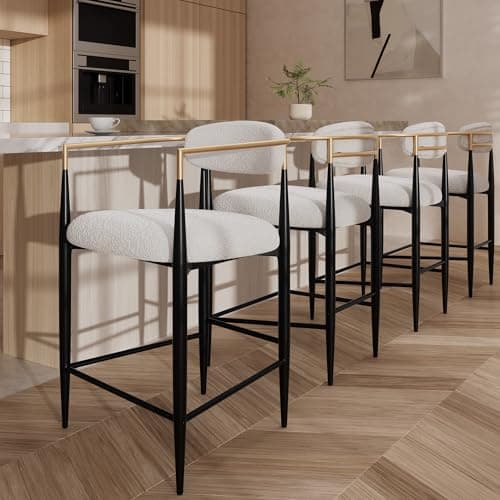 Modern Fort Counter Height Bar Stools Set of 4, 26" Bouclé with Backrest