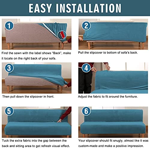 Premium Polyester Futon Cover for Full Size Armless Sofas, Machine Washable Velvet Peacock Blue - SFCT