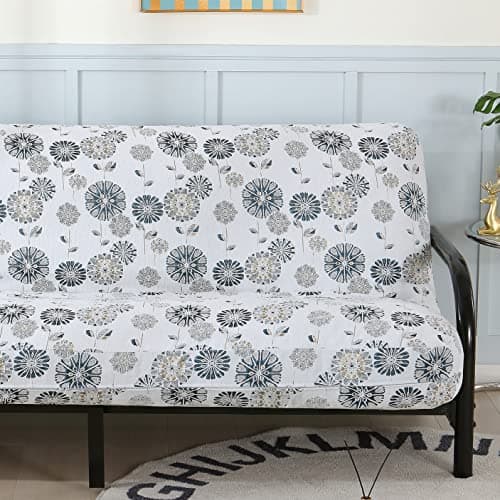 OctoRose Full Size Chenille Ivory Navy Futon Cover (Chenille-Beige-Circle)