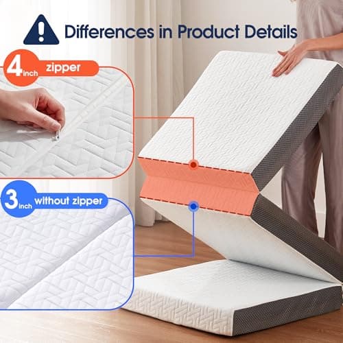 BedLuxury Portable Memory Foam Tri-Fold Mattress - Full Size with Storage Bag