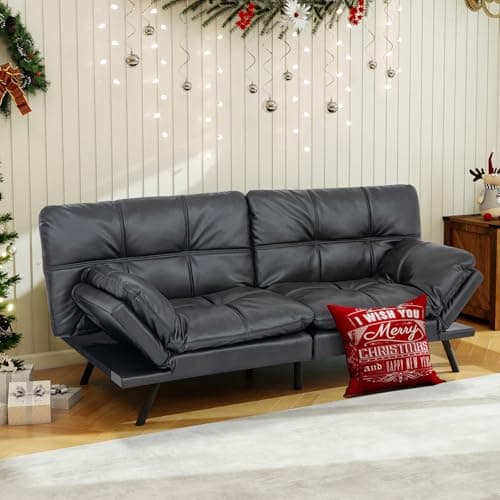 MUUEGM Dark Grey Memory Foam Futon Sleeper Sofa Bed for Small Spaces