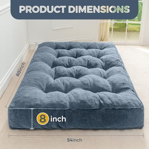 MAXYOYO Full Size Ultra Thick Boucle Futon Mattress for Adults, Dusty Blue