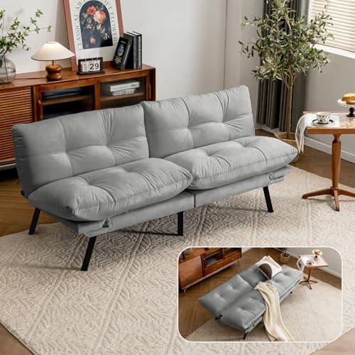 71" Comfy Velvet Convertible Futon Sofa Bed with 7" Pillow Cushion for Small Spaces