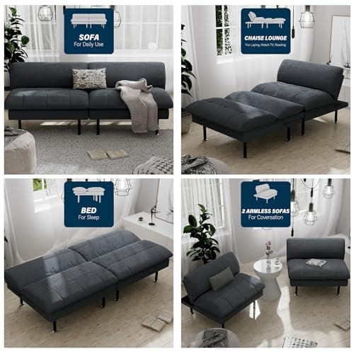 70" Multi-Function Futon Couch, Recliner with Adjustable Backrest, Grey