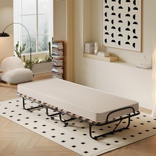 Giantex Sturdy Foldable Bed with 4 Inch Memory Foam Mattress, Made in Italy