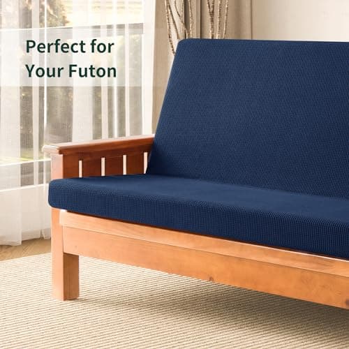 CHUN YI Jacquard Stretch Futon Cover Fit 6-8 Inches Sofa Bed (Dark Blue)