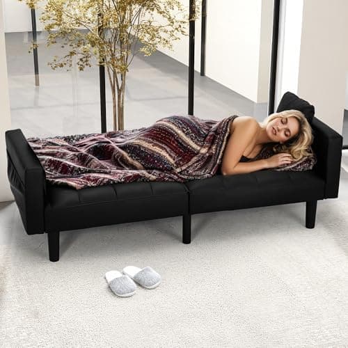 ECOTOUGE Convertible Sofa Bed with Adjustable Back, Black