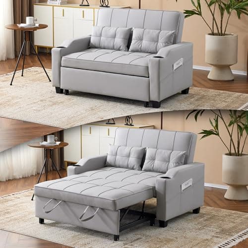 VINGLI Light Green Futon Loveseat with USB Ports & Cup Holders