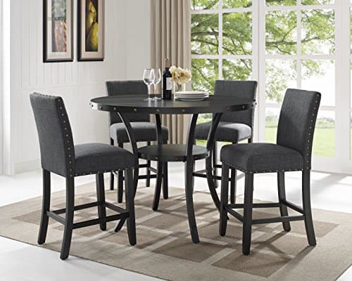 Biony Gray Fabric-Stuffed Counter Height Bar Stools with Nailhead Trim